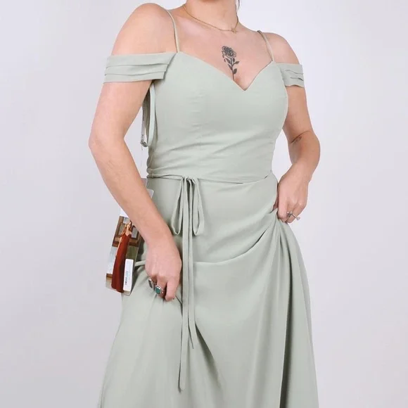 green emerald velvet dress Florence Wrap Bridesmaids Dress In Sage Green Satin – Rewritten